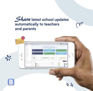 A hand holding a phone.; Bluerain School Management Software