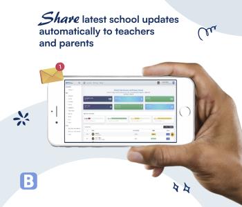 A hand holding a phone with texts on the screen; Bluerain School Management Software
