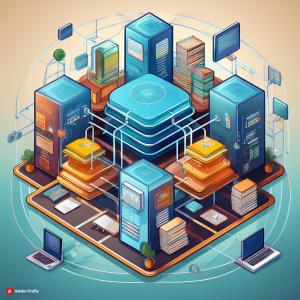 An illustration of a centralized information hub, with different sections and features of school management software interconnected.; Bluerain School Management Software
