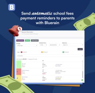 A graphic picture  of a user-friendly school management software interface, with simple navigation and clear labels.; Bluerain School Management Software